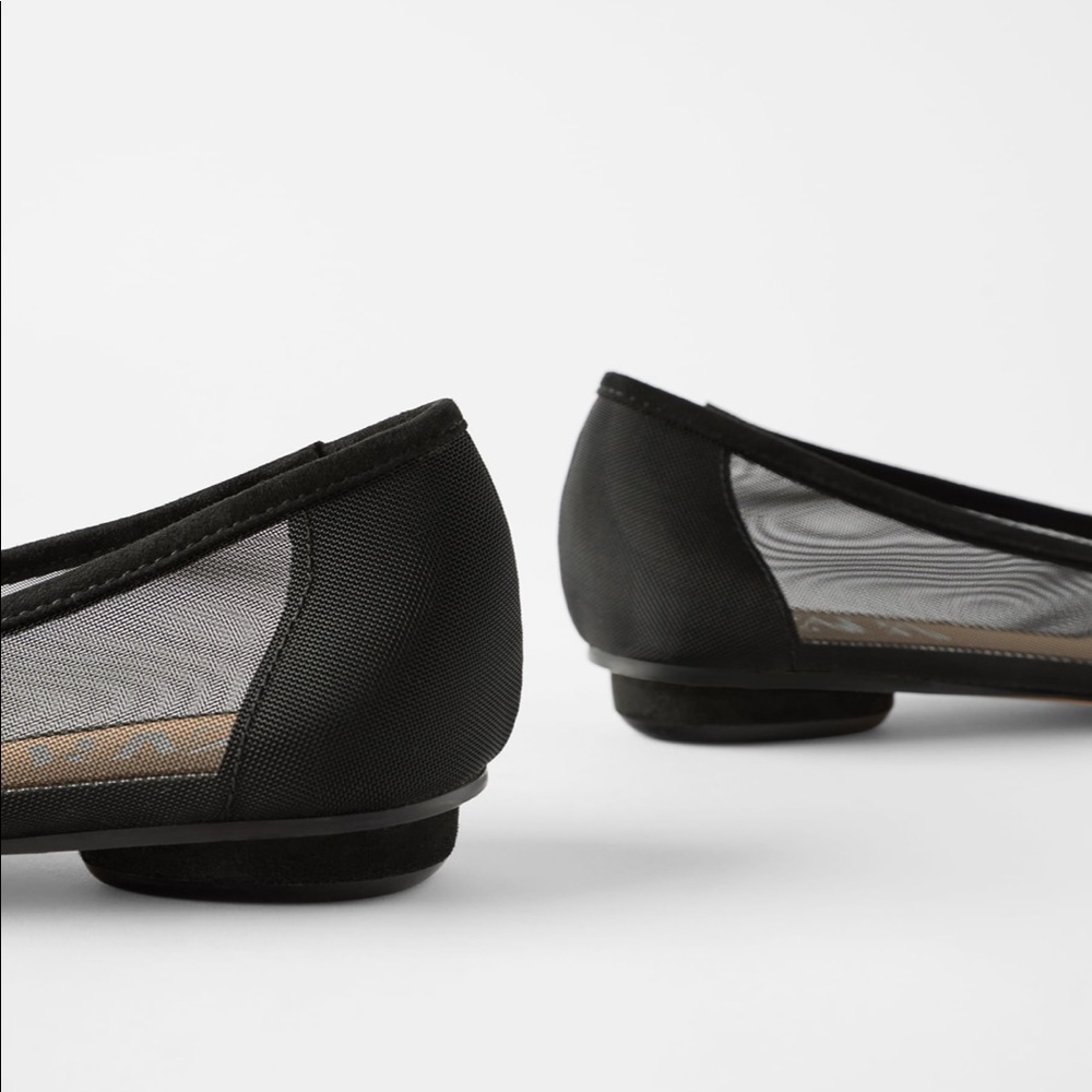 NWT Zara Black Mesh Ballet Flats - Picture 5 of 8